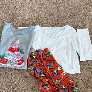 Graphic Donut Sweatshirt and White Top with Colorful Pants